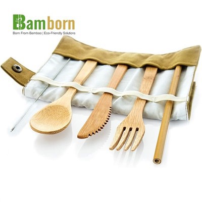 Set alat makan buluh tahan lama untuk kegunaan luaran